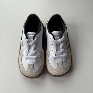 Puma Kids White and Black Sneakers with Tan Accents